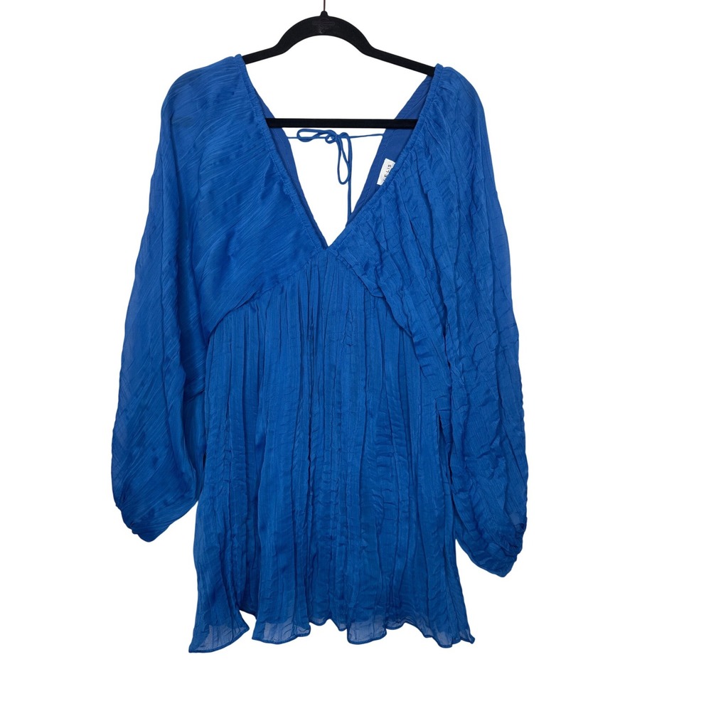 Le Lis Collection Royal Blue‎ Crinkle Babydoll Tunic Top Balloon Sleeve Women S
